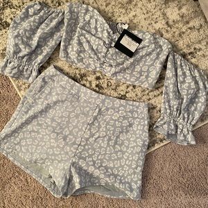 Two piece blue leopard romper set